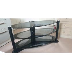 Gloss Black & Silver 3 tier Glass TV Stand