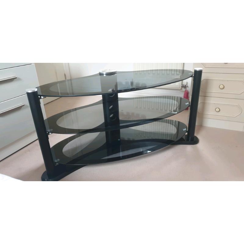 Gloss Black & Silver 3 tier Glass TV Stand