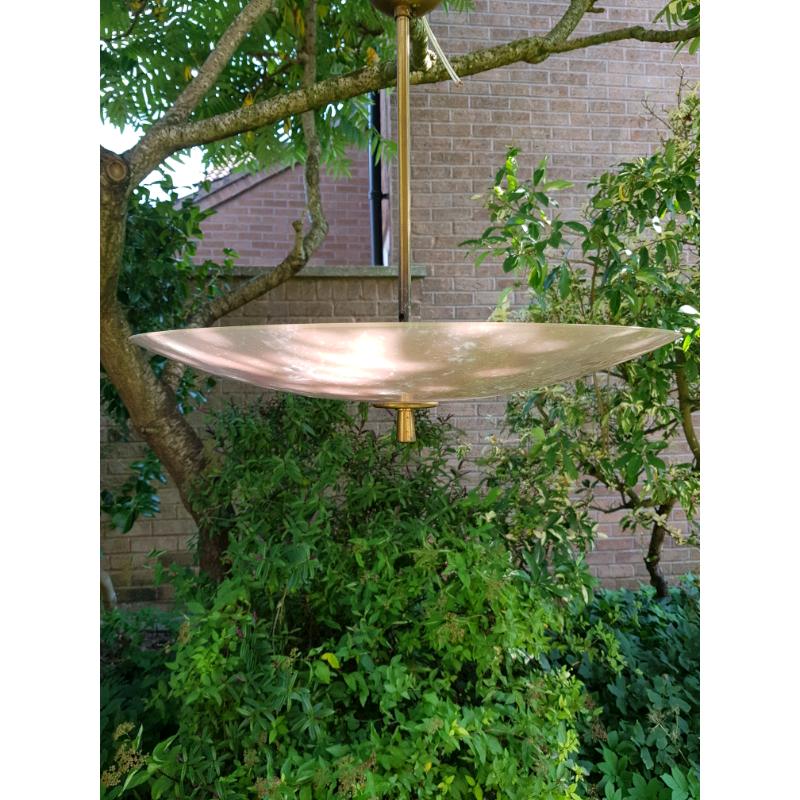 PAIR OF 1950'S LARGE MARBLED PINK GLASS PENDANT LIGHTS