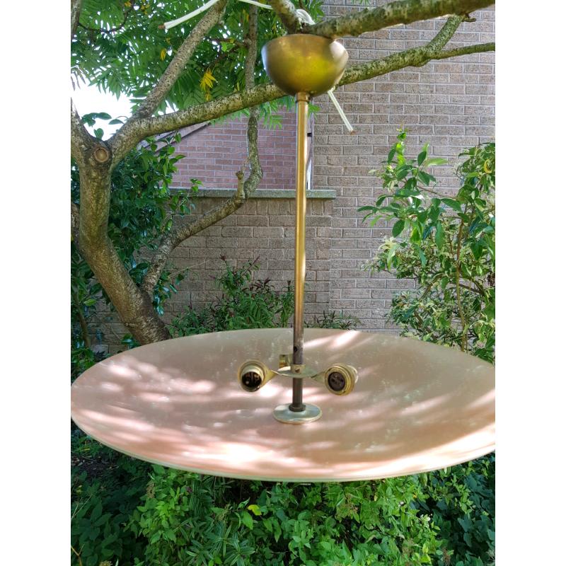 PAIR OF 1950'S LARGE MARBLED PINK GLASS PENDANT LIGHTS