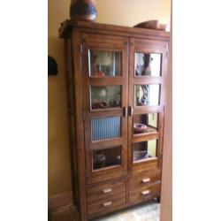 HEAVY solid wood and glass display cabinet