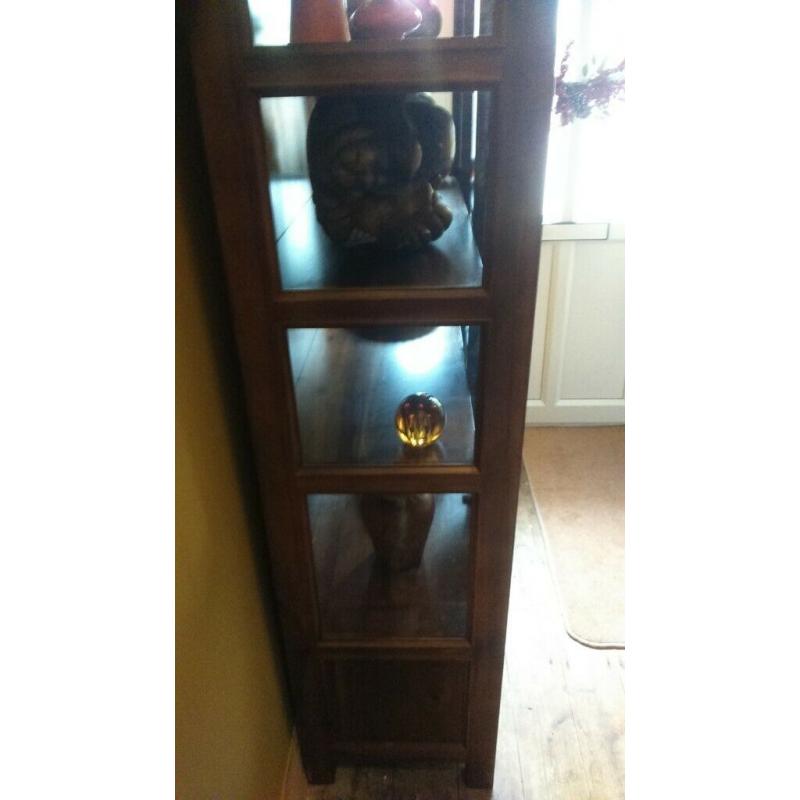 HEAVY solid wood and glass display cabinet