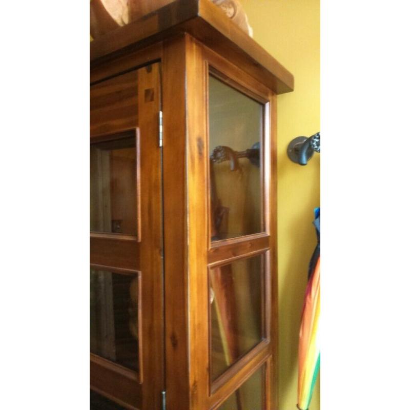 HEAVY solid wood and glass display cabinet