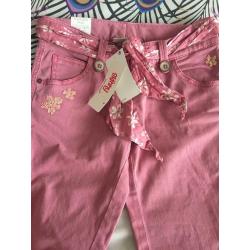 NEW GIRLS PINK COTTON SEQUIN TROUSERS