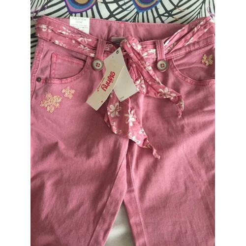 NEW GIRLS PINK COTTON SEQUIN TROUSERS