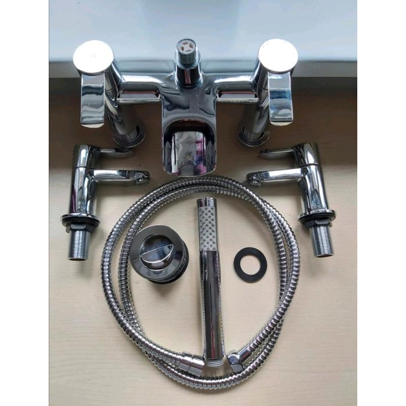 Bath shower taps, shower head & hose set hand basin taps