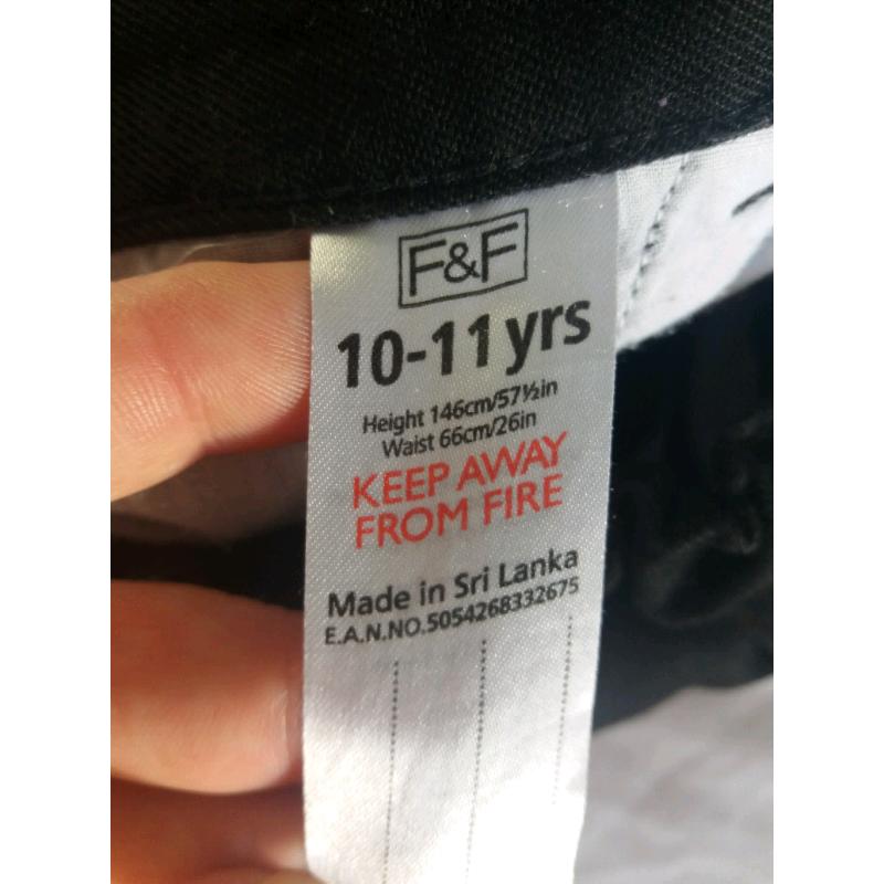 2 Pairs of Boys F&F Black School Trousers 10-11 Years