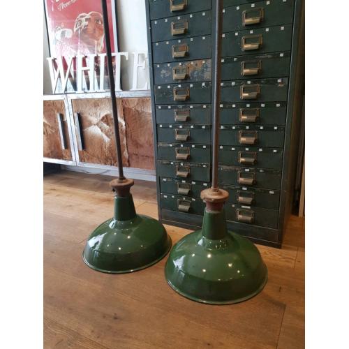 Vintage WW2 enamel Benjamin pendant factory lights