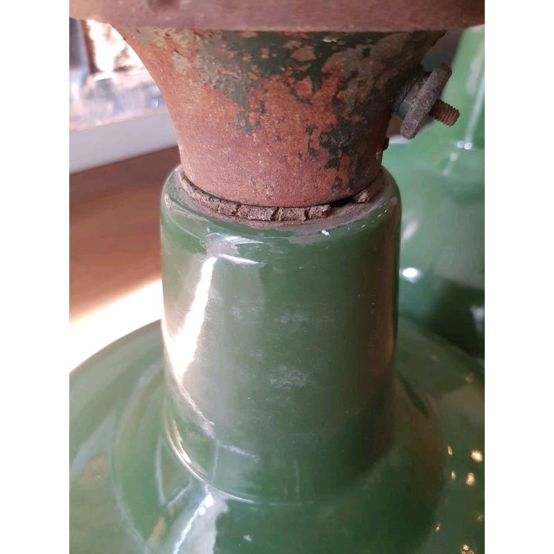 Vintage WW2 enamel Benjamin pendant factory lights