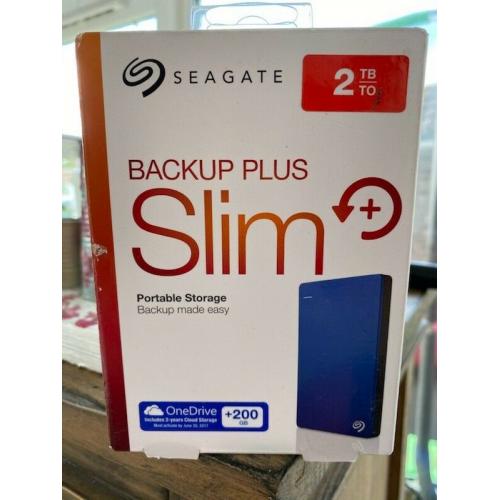 New Seagate 2 TB Backup Plus Slim Portable Storage