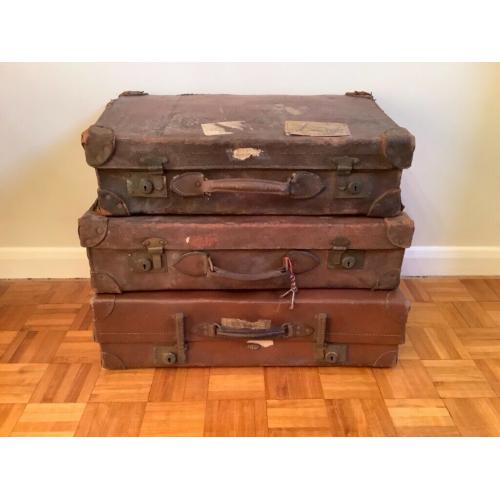 Set of 3 Vintage Brown Leather Suitcases, perfect for storage, props and interior design display