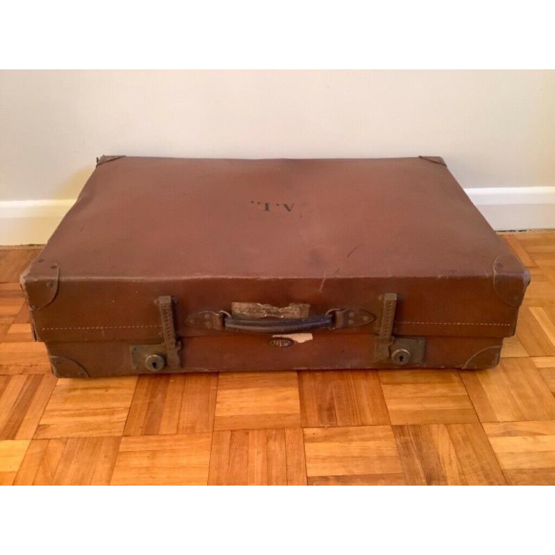 Set of 3 Vintage Brown Leather Suitcases, perfect for storage, props and interior design display