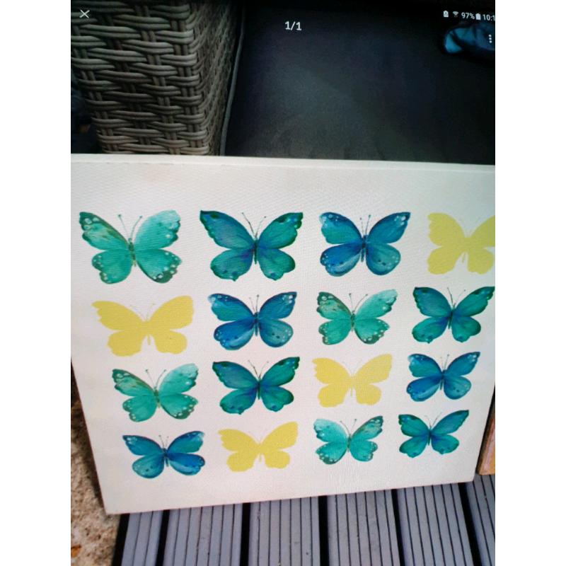TEAL GREEN YELLOW BUTTERFLY CANVAS PICTURE