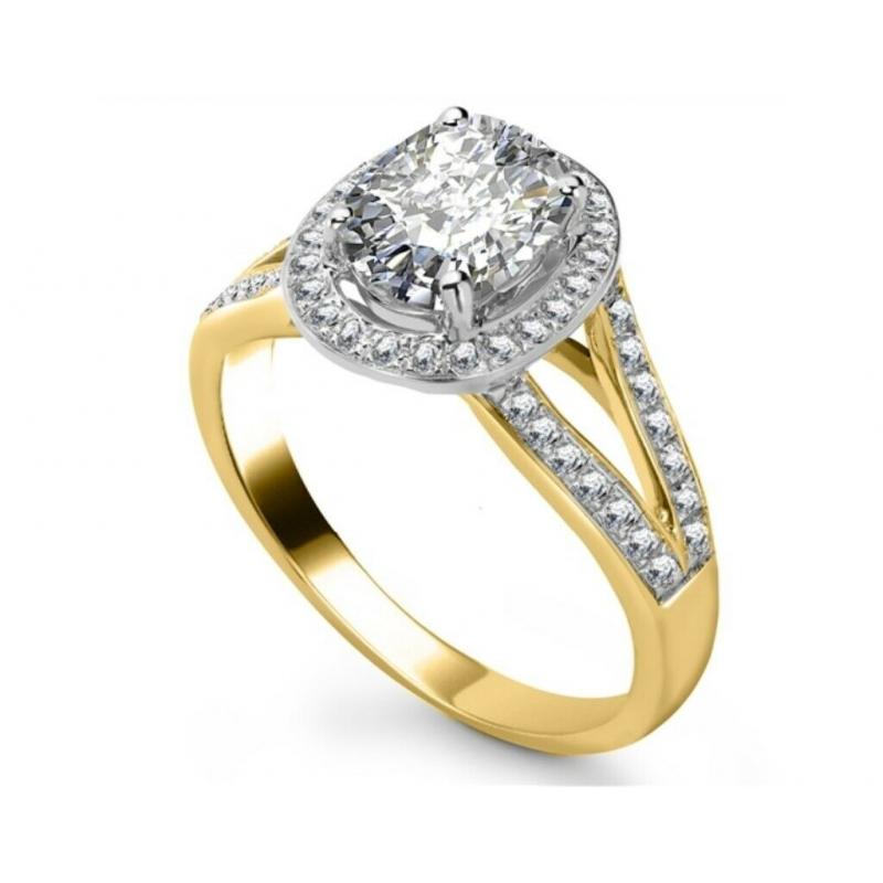 Oval Diamond Split Shoulder Halo Engagement Ring - 1.05ct - D - VVS2 - Excellent