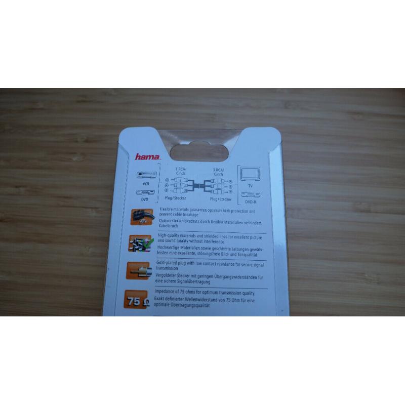 Hama RCA Cable --- 1.5m Cinch Cable --- 3 Plugs --- BRAND NEW --- Never Used