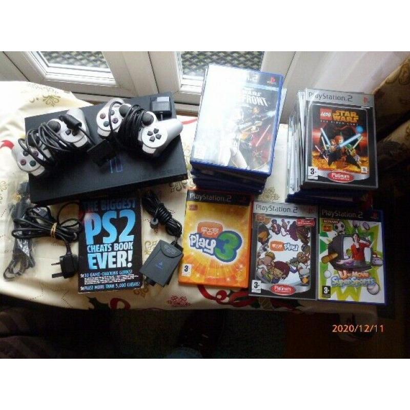 PLAYSTATION 2 BUNDLE CONSOLE & TWO CONTROLLERS& 20 PLAYSTATION 2 GAMES