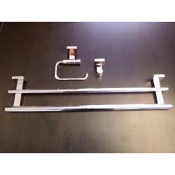 Chrome towel rail and toilet roll holder