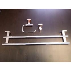 Chrome towel rail and toilet roll holder