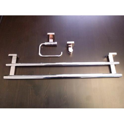 Chrome towel rail and toilet roll holder