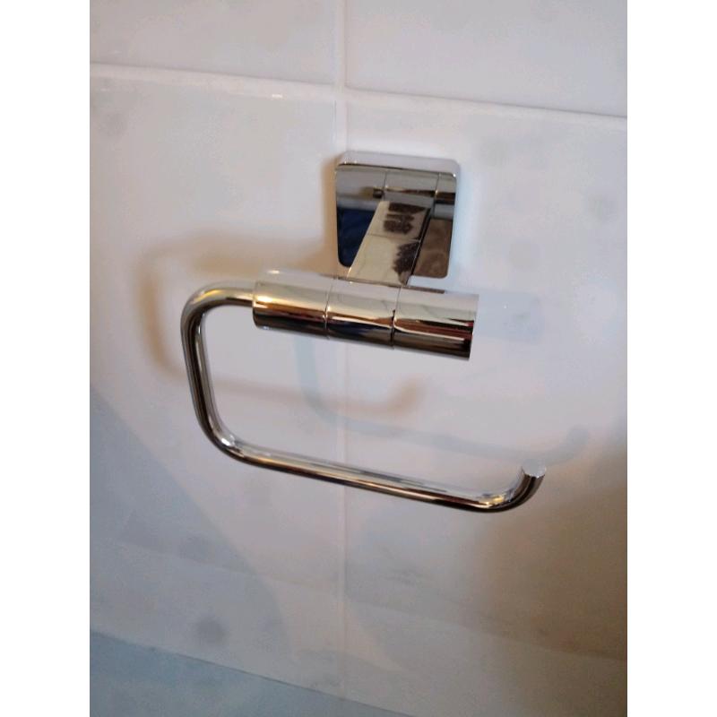 Chrome towel rail and toilet roll holder