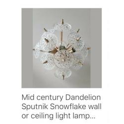 Mid century Sputnik dandelion glass brass gold chandelier ceiling light
