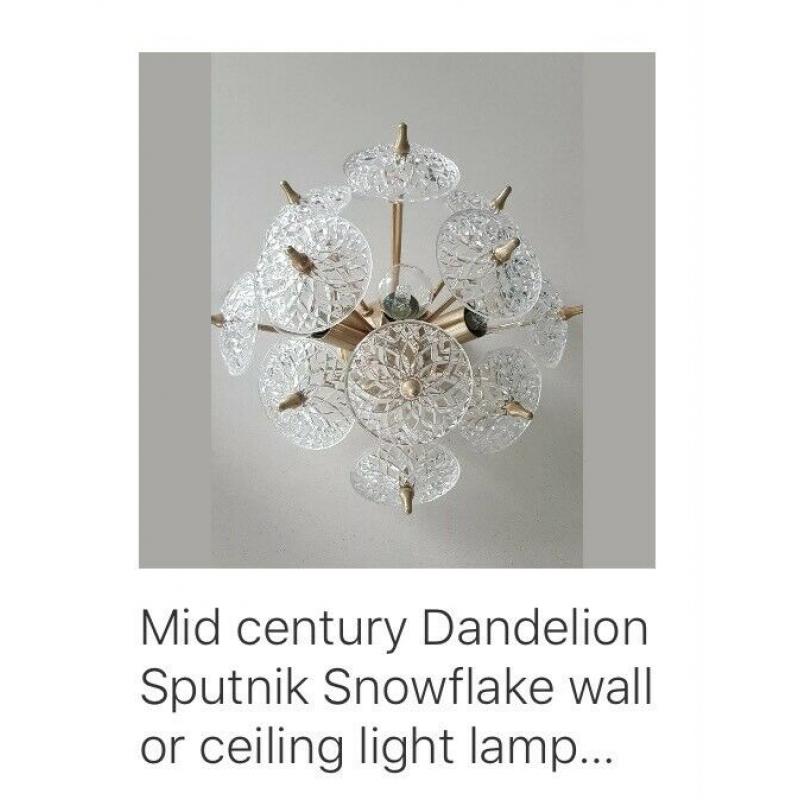 Mid century Sputnik dandelion glass brass gold chandelier ceiling light