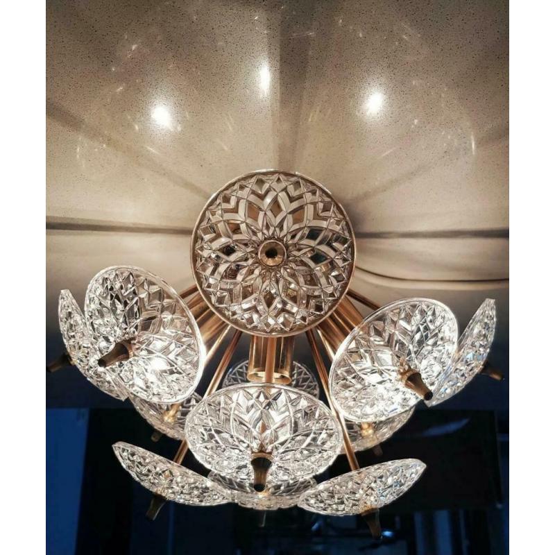 Mid century Sputnik dandelion glass brass gold chandelier ceiling light