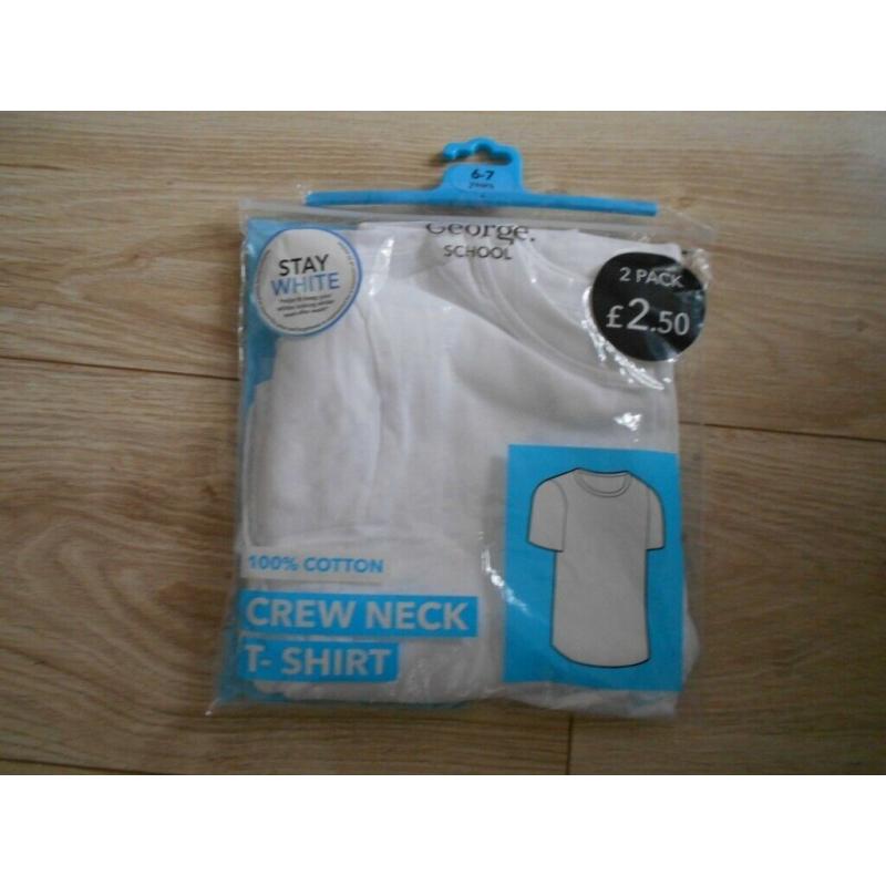 ***NEW*** 2 X WHITE T-SHIRTS SIZE 6-7 YEARS