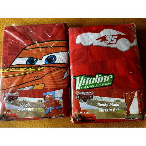 Disney/Pixar Cars red themed Single Duvet set & Bedroom Curtains - unopened - Brand new .
